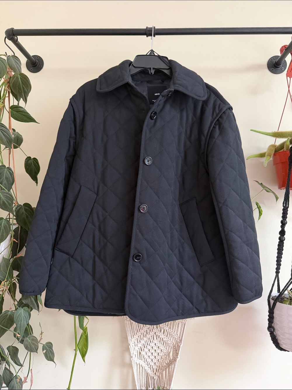 Mango Quilted Black Lightweight Shirt Jacket